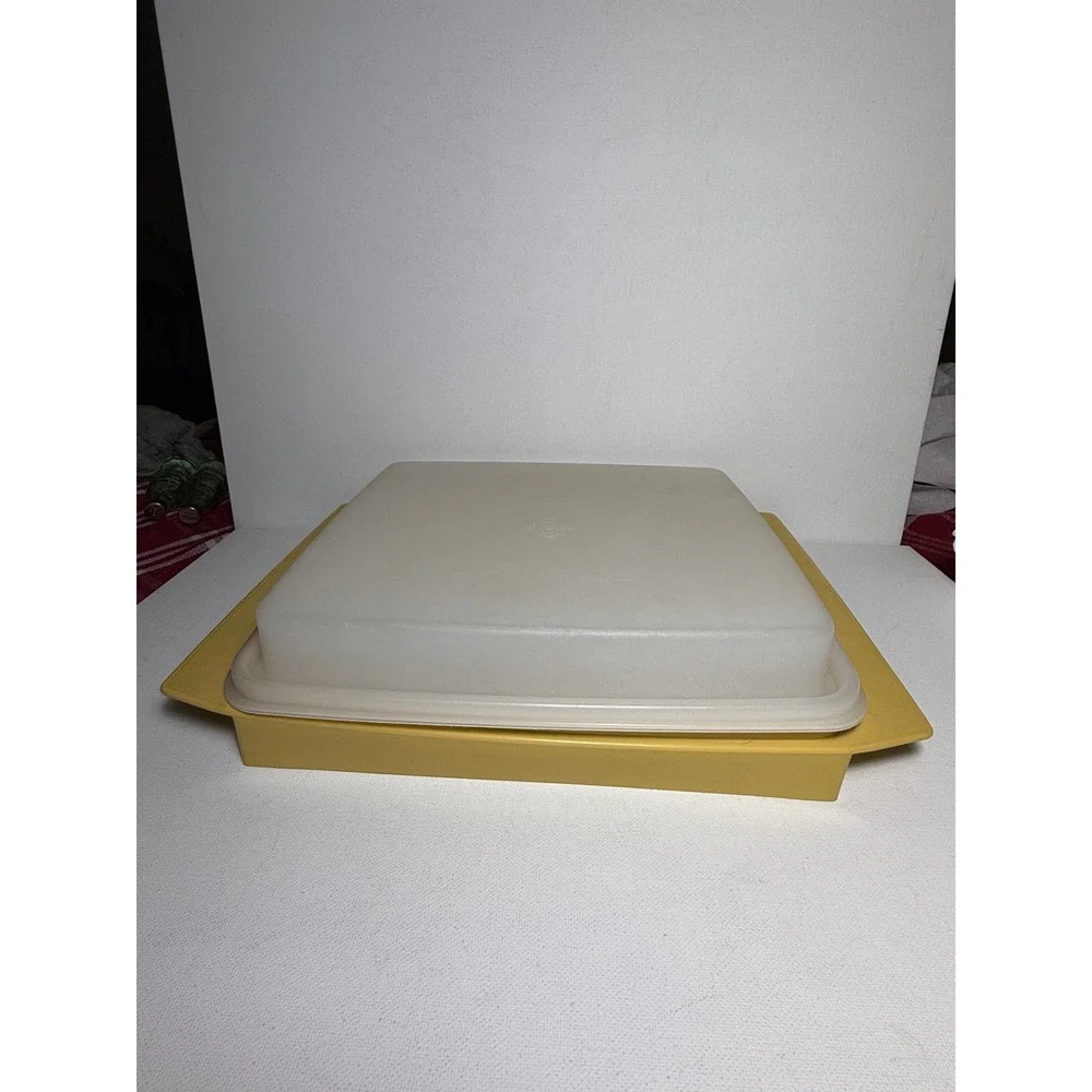 Vintage Tupperware Deviled Egg Keeper Tray Holder Tan Made In USA Retro 1980s